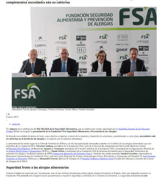 Diario Médico. Nueva fundación para la seguridad alimentaria de los alérgicos